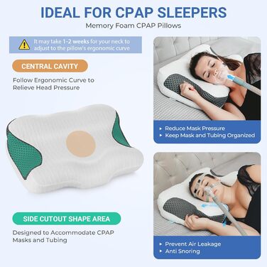 Подушка з піни Memory Foam для CPAP апарату Elviros для тих, хто спить на боку, ергономічна, регульована по висоті та жорсткості, сумісна з різними масками