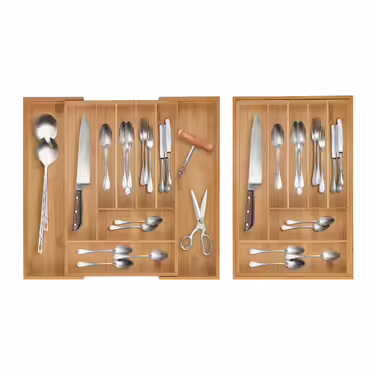 Relaxdays Extendable Bamboo Cutlery Box