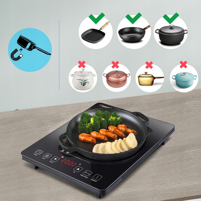 Портативна індукційна плита Amzchef SK-20CB16T 2000Вт, чорна