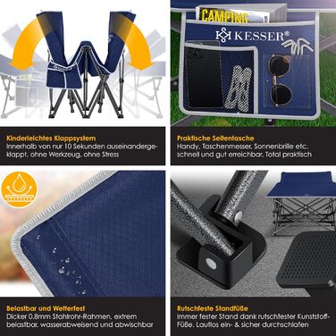 Кемпінгове ліжко KESSER®: складане, портативне, з сумкою та світлом, до 250 кг, міцний метал, оксфорд 600D