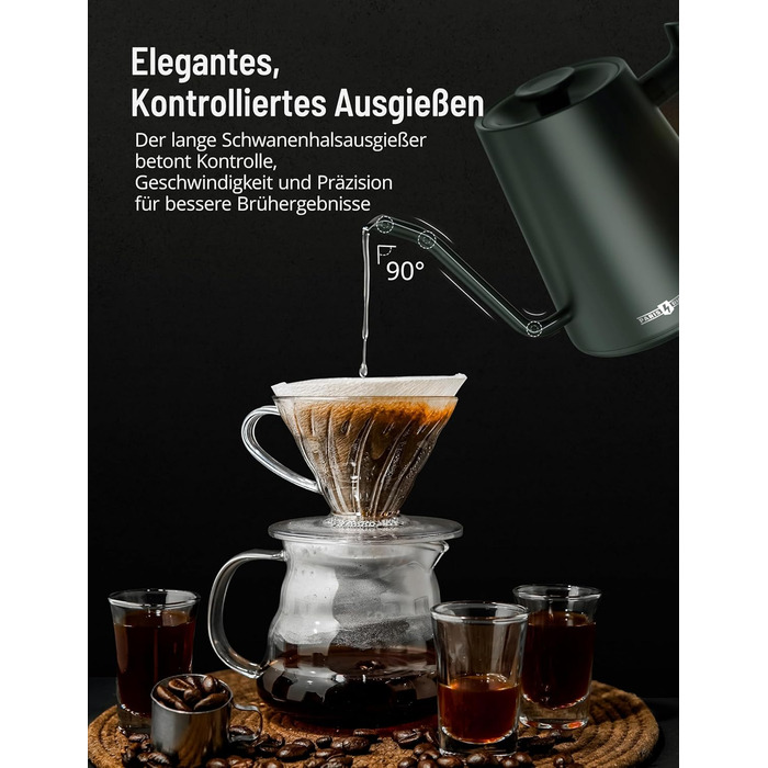 Paris Rhone Swan Neck Electric Kettle - 0.9L Temperature Control Kettle with Display, Knob, and 24-Hour Keep Warm Function - Dark Green