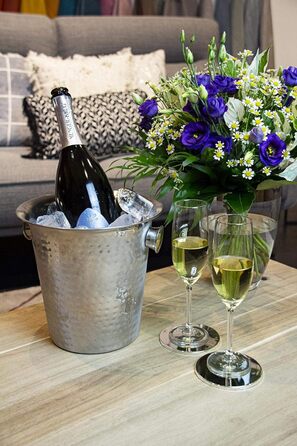 EDZARD Sparkling Wine Cooler Joey (Ø 21 cm) made of stainless steel - Bottle cooler, wine cooler - Beverage cooler for 1 bottle - Bowl for wine, sparkling wine & ice cubes - Hammered Champagne cooler with handle