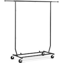 Yaheetech Clothes Rack Rolling Garment Rack Extendable Clothes Rail Height-Adjustable Clothes Hanger with Foldable Base, Load Capacity up to 90 KG (Black)