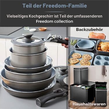 Набір посуду Tower Freedom T800201 з керамічним покриттям Cerasure, 7 предметів, графітовий, алюміній, зі знімною ручкою та можливістю штабелювання