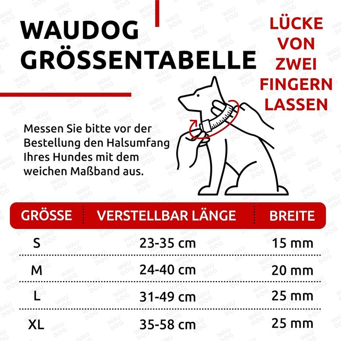 Нашийник для собак WAUDOG: водонепроникний, регульований, для великих, середніх та малих собак, з металевою застібкою, 31-49 см, ширина 25 мм, світловідбиваючий