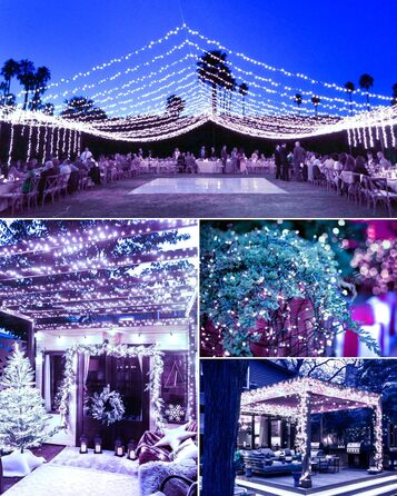 Сонячна гірлянда для зовнішнього використання, 12м, 120 LED, холодне біле світло, 8 режимів. Підходить для декору саду, двору, тераси, весіль. Вологостійка.