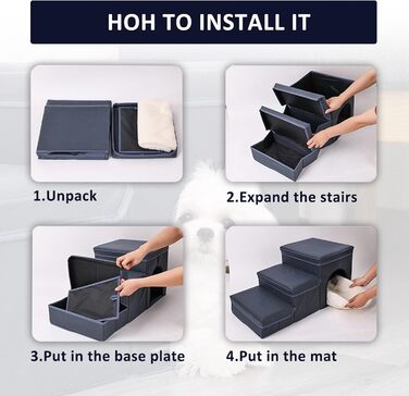3-Step Dog Stairs, Foldable Pet Stairs for Sofa & Bed, Removable Pet Stairs Folding with Storage Box, Multifunctional Pet Ladder for Small Dogs Cats (Gray)