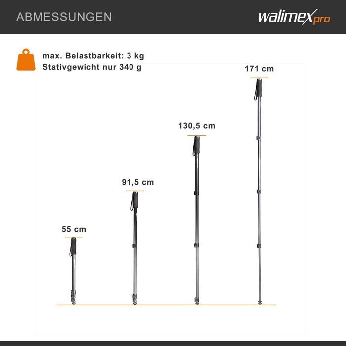 Штатив Walimex pro Einbeinstativ 171 см, алюмінієвий, для фото- та відеозйомки, до 3 кг, з сумкою