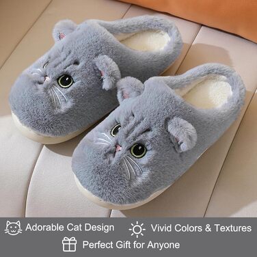 Тапочки халатні зимові Shaine для жінок та чоловіків, бавовна, котик, теплі, плюшеві, унісекс, м'які, зручні, з неслизькою підошвою, сірий колір (38/39 EU)