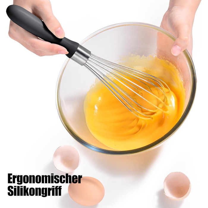 Віскер Доosu 28 см для приготування їжі, кулька з нержавіючої сталі 18/8, міцний ручний віскер для змішування, збивання, збивання (чорний) Чорний M-28cm