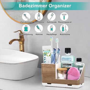 Тримач для зубних щіток у ванну кімнату: органайзер з отвором для стоку, для електричних щіток, знімний, дерев'яний