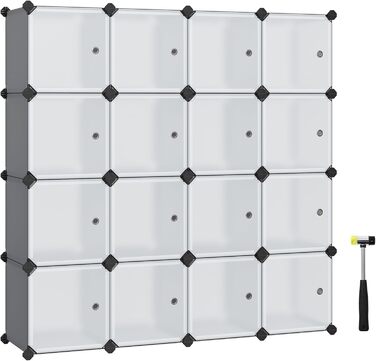 SONGMICS Regal System, Shoe Rack, Set of 16 Cubes, Plastic Wardrobe, with Doors, Plug-in Shelf, Storage for Clothes, Shoes and Books, Easy Assembly, Grey LPC443G01