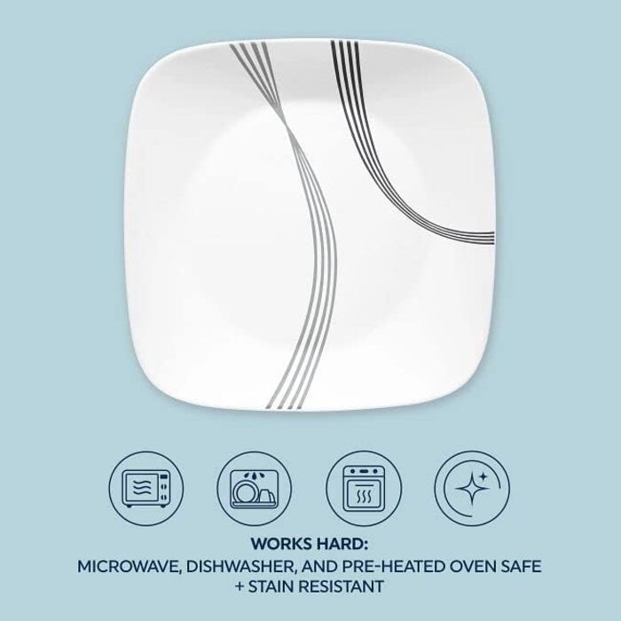 Corelle Urban Arc Набір посуду на 4 особи (16 предметів): тарілки, миски, стійкий до сколів та розбиття, білий