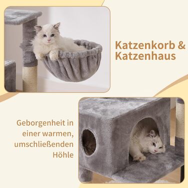 Котячий будиночок Heybly Kratzbaum HCT200SW: кігтеточка, будиночок, лежанка, 125 см, сірий