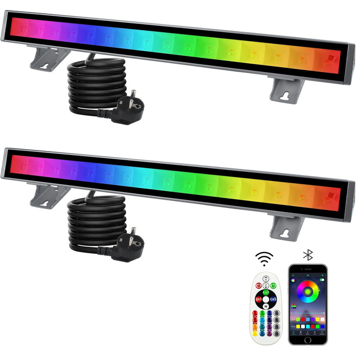 RGB LED Floodlight, 48W RGB Wallwasher Light, LED Bar Light Effects IP66 Waterproof Smart Party Lights with Remote Control and APP Control for Outdoor Indoor Tree Party Garden