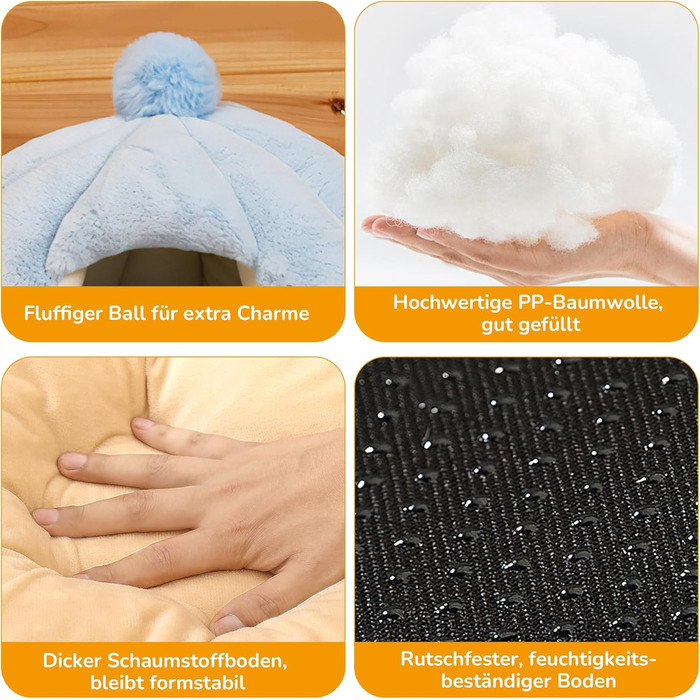 Кішка/Собака, Будинок-Печера ALLSOPETS, Igloo, Зйомний М'який Кисень, Для Маленьких і Середніх Тварин, Глетчер Блакитний, L