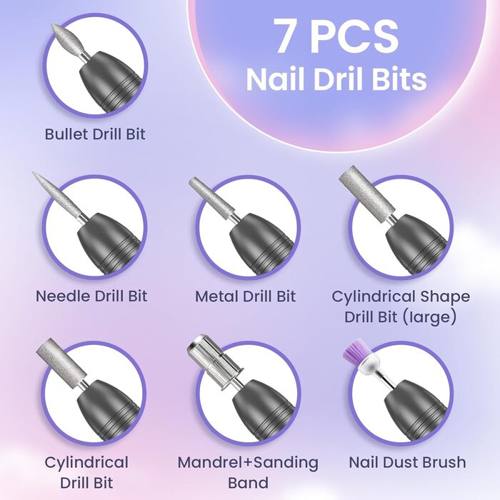 Електричний фрезер для нігтів та манікюру, набір для педикюру та манікюру, 20000 об/хв, для гелю, акрилу, шлейфу та акрилу гелю