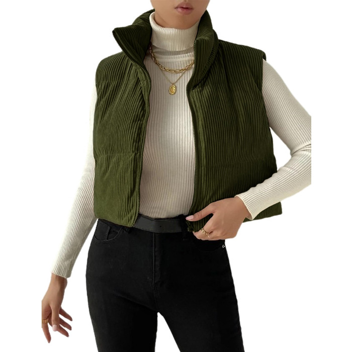 Жіноча куртка Gihuo з короткими рукавами, з капюшоном, на блискавці, з утеплювачем, оливковий колір (L)