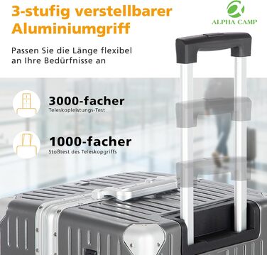 Чемодан ALPHA CAMP XL з алюмінієвим каркасом та полікарбонатною оболонкою, TSA-замок, 40x36x77 см, 93 л, темно-сірий, для подорожей