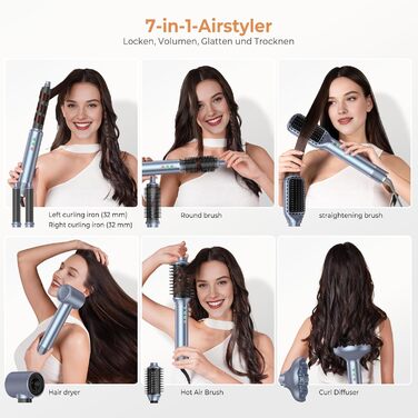 OKWRAP Haarstyler 5 в 1: Airbrush, фен, локони, випрямляч. Набір для створення зачісок (сірий)