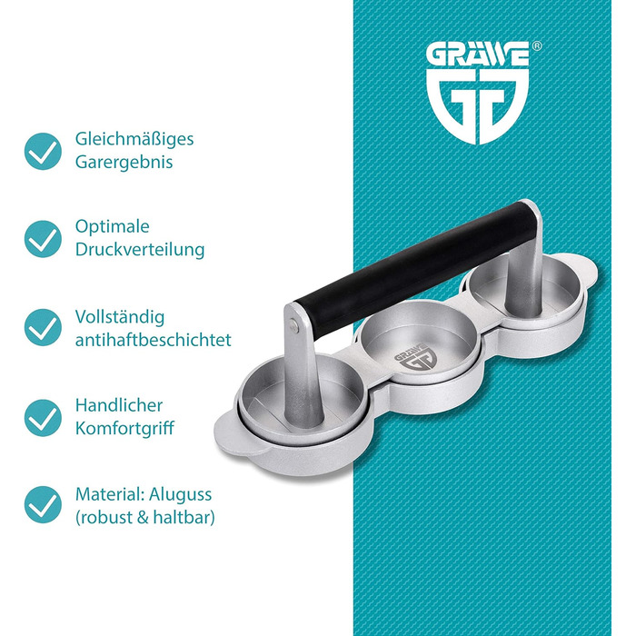 Пресс для бургерів Gräwe з 50 аркушами пергаментного паперу: набір для приготування смачних гамбургерів, паті, BBQ (3 міні-преси з антипригарним покриттям)