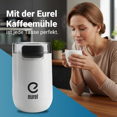 Електрична кавомолка EUREL KMA з нержавіючою сталею, змінний помел, 45г, білий колір