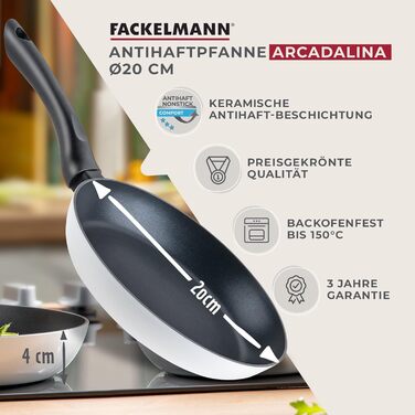 Сковорода Fackelmann Arcadalina 24 см з антипригарним покриттям - з 90% переробленого алюмінію та керамічним покриттям, індукційна, для приготування та обсмажування, без PFAS, чорно-біла