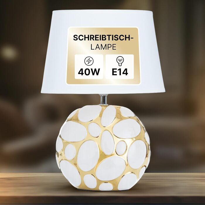 ARTE LAMP Poppy LED лампа настільна з кабелем – Хром/Біла настільна лампа з абажуром з білого текстилю для вітальні та спальні (Poppy Gold)