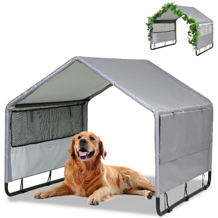 Будка для собак Outdoor 120x120x100 см, водонепроникна, сітка, сірий колір