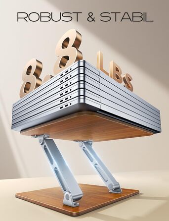 Регульований підставка для ноутбука: алюміній та дерево, складна, сумісна з MacBook, HP (10-16 дюймів)