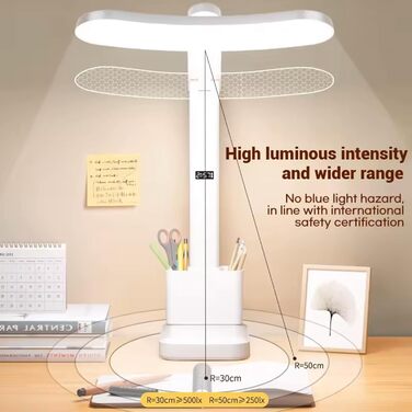 LED лампа настільна з регулюванням яскравості та 3 кольоровими температурами, LCD-дисплеєм. Захист очей, без мерехтіння, для офісу, спальні та дитячої кімнати.