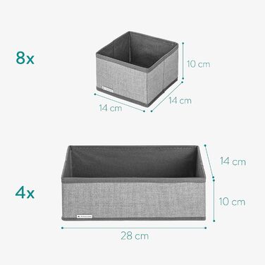 Navaris Storage Boxes Organizer System - Fabric Boxes - 12 Pieces in Various Sizes - for Wardrobe and Drawers - Foldable