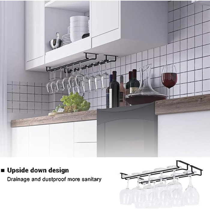 Тримач для келихів Heyouth, 4 шт., 40 см, для ресторану, бару, готелю, дому. Чорний колір.