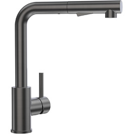 Змішувач кухонний висувний CECIPA з душем, нержавіюча сталь, 2 режими, 360° обертання, високий тиск, щіткова сталь (грашко-чорний)