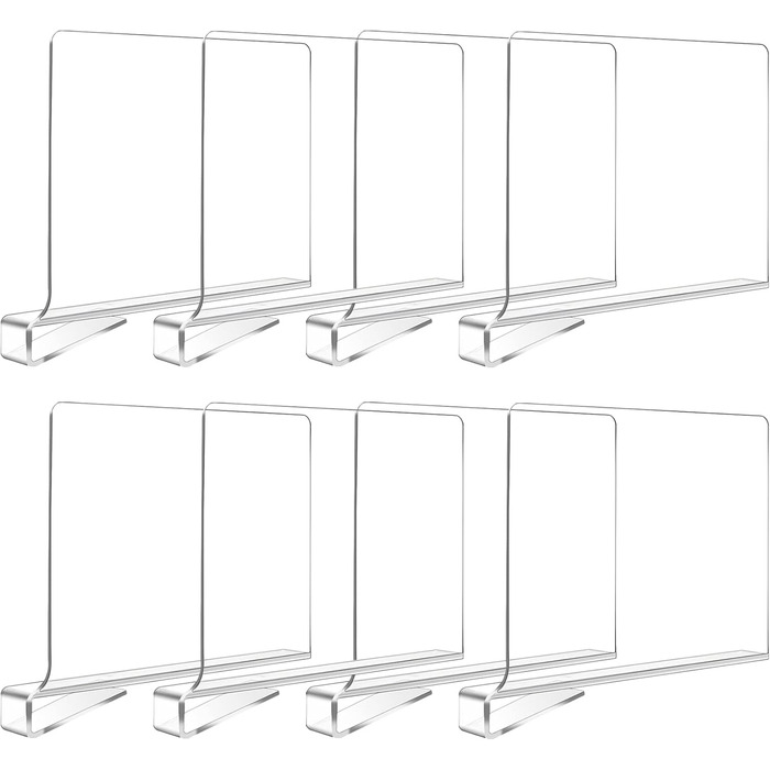 8-Piece Clear Acrylic Shelf Dividers, Multifunctional Shelf Divider, Adjustable Closet Organizer, Clear Storage Organizer for Pantry, Wooden Cabinet, Bedroom