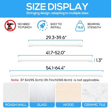 Штанга для карниза без свердління 113-196 см. Телескопічна штанга для душу, штори, регульована для ванної, вікна, кухні, шафи. (76-162 см (4 шт.), білий/Opulenter Garten)