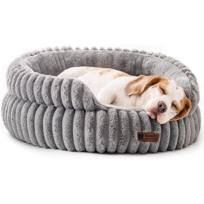 М'яке кругле ліжко для котів та собак MWOOFUN, сірий колір, розмір L, зручне та миється