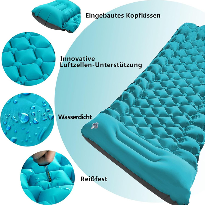 Саморозкладаний килимок для кемпінгу Isomatte - 9 см, надувний килимок для сну, повітряний матрац, туристичний килимок з насосом для авто, намету, трекінгу, пляжу (блакитний/сірий)