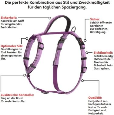 Шлейка для собак HALTI Walking – М'яка, з неопреном, 5 регулювань, світловідбиваюча, для собак середнього розміру (M, фіолетовий)