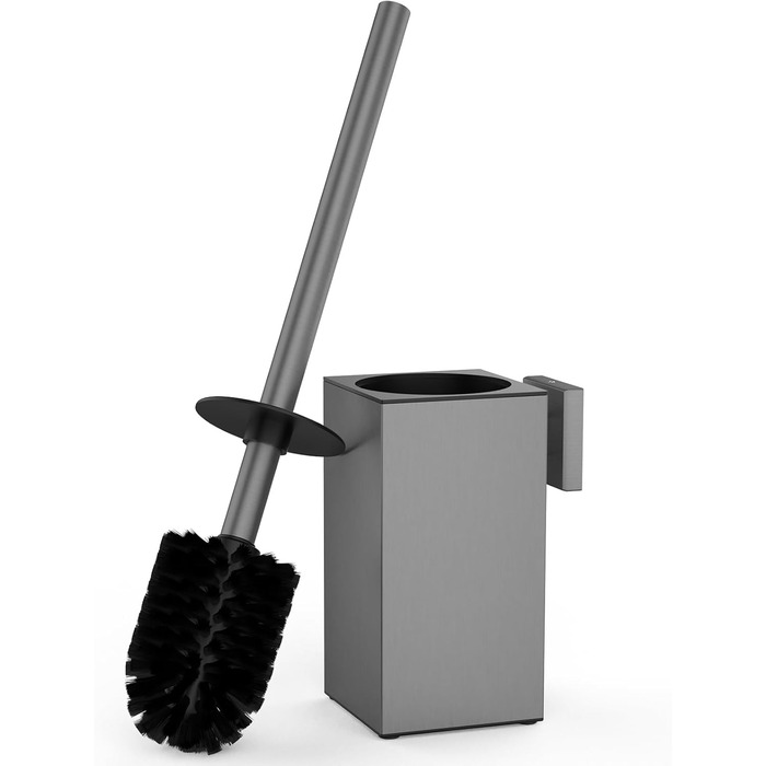 Набір для чищення унітазу з нержавіючої сталі 304, комплект з щіткою та тримачем для стіни, 2 насадки (сірий квадрат)