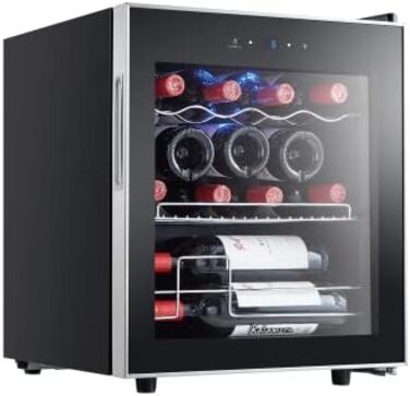 Kalamera 28-Bottle Wine Refrigerator with Touch Panel, Stainless Steel Door, 5-18°C Cooling Zone, Removable Wooden Shelves - KRC-86FCSS-W