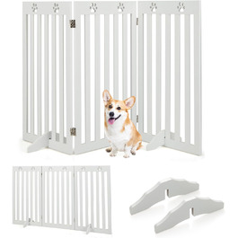 Захисний бар'єр для собак Costway 89 см, дерев'яне огорожа, дитяче ворота, розкладне, для захисту сходів, гнучкий бар'єр (3 панелі, білий)