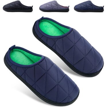 Тапочки зимові для жінок та чоловіків, теплі, з м'якої плюшевої тканини, зручні, з піною Memory, антиковзкі, двоколірні, для дому та вулиці (36/37 EU, темно-синій)