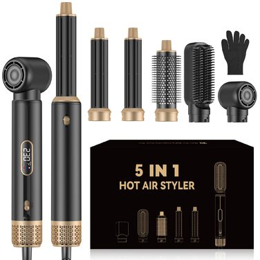 5-в-1 Станція для укладки волосся 1000W: фен-щітка, плойка, випрямляч, LCD-дисплей, 3 температурні режими, чорний