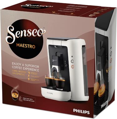 PHILIPS Senseo Maestro STAR Coffee Pad Machine – Intense Plus Technology, Perfect Espresso Quality, 1.2L Water Tank, Environmentally Friendly Design, Memo Function, Descaling Indicator (CSA260/10) White