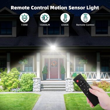 Viugreum 2Pack 150W LED Flood Lights Outdoor with Motion Sensor, 15000LM Outdoor Light, Cold White Spotlight with Remote Control, Floodlight Outdoor Spotlight, IP67 Waterproof, Floodlight with 2 Screws for Garden