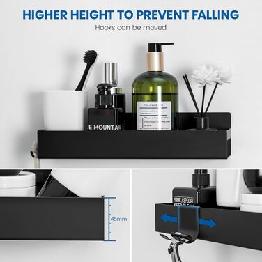 Поличка для душу Auralum без свердління, органайзер для ванної кімнати, 2 шт., чорний, нержавіюча сталь