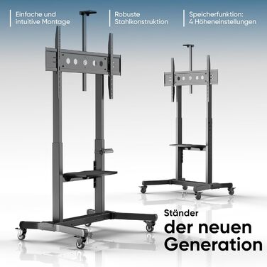 ONKRON Electric TV Stand with Wheels - Adjustable Height, 50-100 Inch TVs, 130kg Capacity, VESA 1000x600 - Black