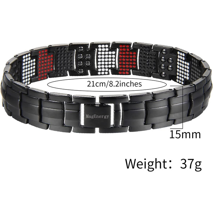 Браслет чоловічий MagEnergy з міді та магнітами – 3 шт., регульований, чорний