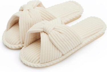 Чантому Хаусшухе для жінок: домашні тапочки з меморі-піною, зручні, з відкритим носком, ковдраний велюр, антиковзаючі, для дому, спальні, ванної кімнати, розмір 39/40 EU, бежеві